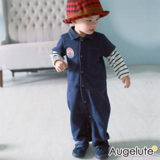 【baby童衣】連身衣 假兩件仿牛仔全開扣兩用爬服 47121(深藍)