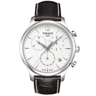 【TISSOT】TRADITION 系列三眼計時腕錶(白-42mm-T0636171603700)