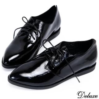 【Deluxe】牛津綁帶黑皮鞋(尖頭復古 黑色)