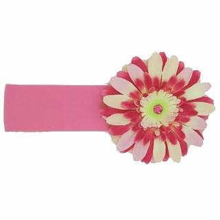 【美國Jamie Rae】女童/女生100%純棉髮帶_糖果粉寬髮帶+粉覆盆子雛菊(JRHBD03)