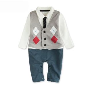 【baby童衣】菱格背心加領帶學院風格 假三件式連身衣 37022(共二色)
