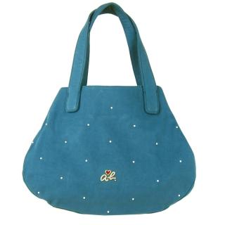 【agnes b.】ab heart珍珠logo點點帆布手提包(大/藍)