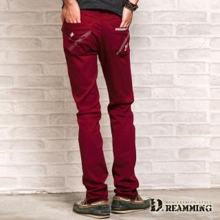 【Dreamming】帥氣型男JK後口袋伸縮休閒長褲(棗紅)