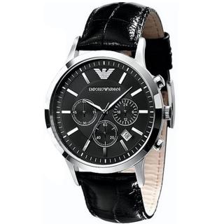 【ARMANI】優質型男三眼皮帶腕錶-黑(AR2447)