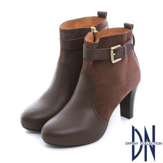【DN】典藏風尚 真皮小香風金色單釦高跟踝靴(咖)