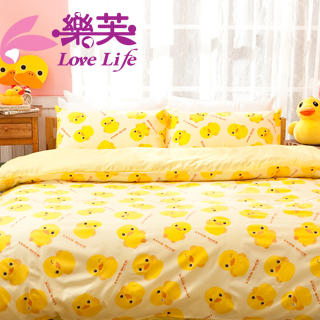 【樂芙】暖暖搖粒絨雙人床包兩用毯組(黃色小鴨)