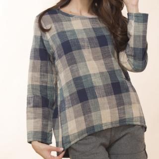 【雪莉亞】亞麻布雙色格紋鋪棉上衣(藍格紋.紅格紋)