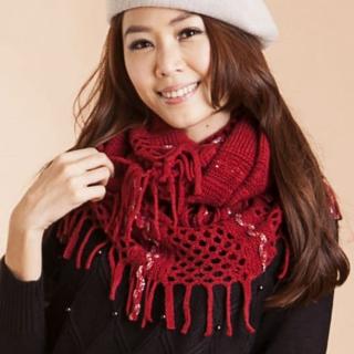 【雪莉亞】銀絲麻花紋針織流蘇圍脖(紅色.黑色.綠色.黃色)