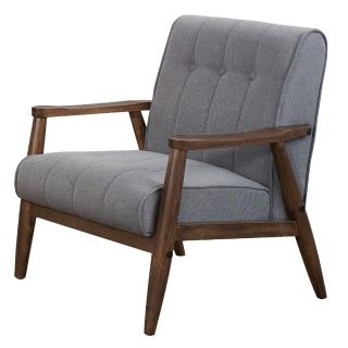 【AT HOME】美式簡約胡桃色實木單人布沙發