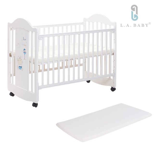 【美國 L.A. Baby】達拉斯嬰兒床/搖擺中床/童床/原momo旅遊木床(白色)