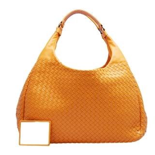 【BOTTEGA VENETA】經典羊皮編織雙手柄磁釦肩背包 亮橘(124864-7687)