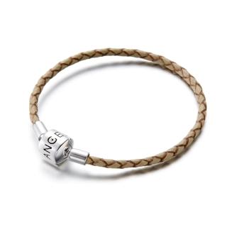 【Angemiel安婕米】義大利珠飾 純銀皮革手環(米色)