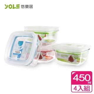 【YOLE悠樂居】氣閥耐熱玻璃保鮮盒#方形450ml(4入組)