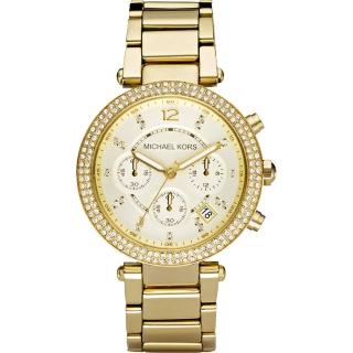 【Michael Kors】美式奢華晶鑽三眼計時腕錶-金(MK5354)