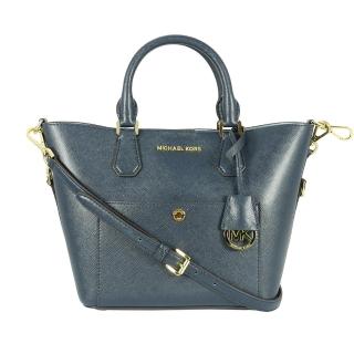 【Michael Kors】金logo拼水藍內裡口袋水桶二用包小款(藍色)