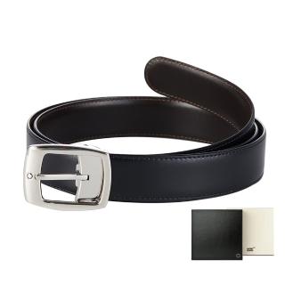 【MONTBLANC萬寶龍】矩形鍍鉑金皮帶