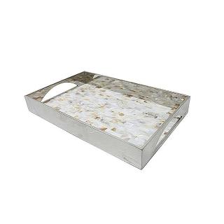 【finara費納拉】自然奢華系-不銹鋼天然貝殼馬賽克托盤(大)