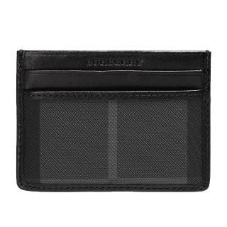 【BURBERRY】經典格紋PVC皮革飾邊信用卡套/卡夾(灰X黑3880627-BLK)