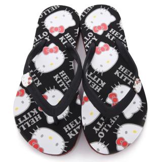 【三麗鷗】Hello Kitty 女款 滿板kitty夾腳拖(910771-黑)