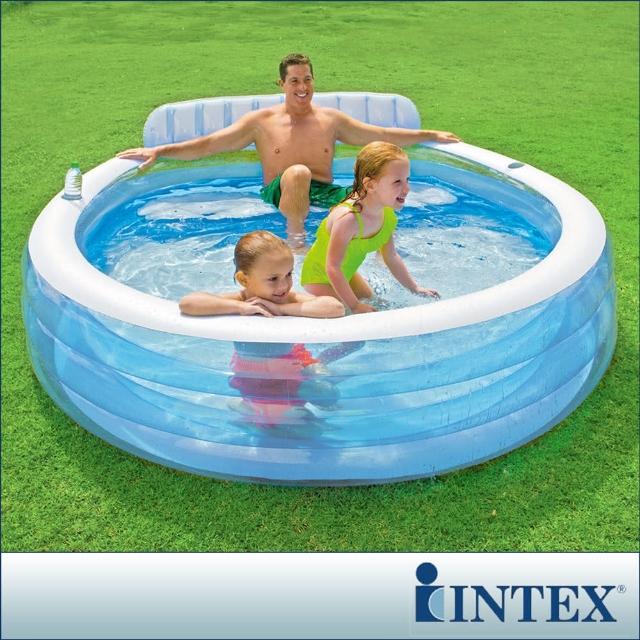 【INTEX】圓型藍色有靠背momo 台灣游泳池 640L(57190)