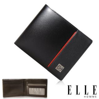 【ELLE HOMME】法式精品嚴選義大利頭層皮、鈔票多層/證件多層/名片多層短夾(黑EL81960-02)
