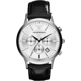 【ARMANI】Classic 王者時尚家三眼計時腕錶-銀x黑/43mm(AR2432)