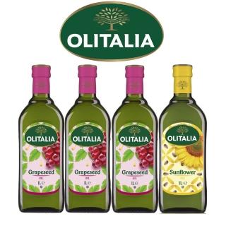 【Olitalia奧利塔】葡萄籽油+葵花油1000mlx4瓶(雙入禮盒組)