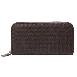 【BOTTEGA VENETA】經典編織小羊皮圓皮拉鍊長夾(咖啡色114076-2040)
