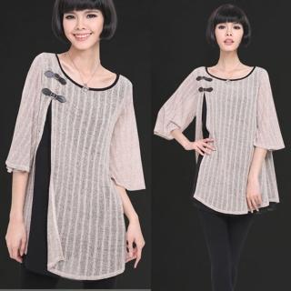【麗質達人中大碼】1322針織雪紡拼接上衣(XL-5XL)