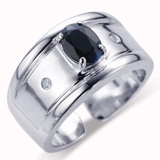 【寶石方塊】尊爵紳士天然1克拉黑藍寶石戒指