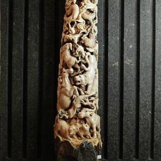 【橙印良品】長毛象牙十二生肖半柱雕(此商品為化石非絕對合法)