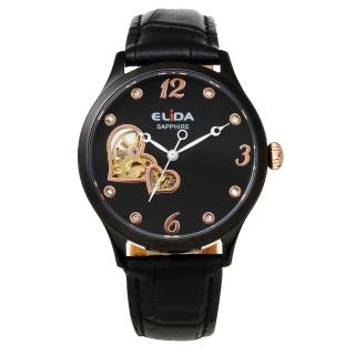 【ELIDA】浪漫愛心機械皮帶腕表(EA3329-BB黑)