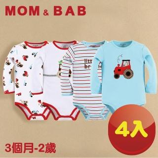 【MOM AND BAB】汽車長袖肩扣 包屁衣(四件組禮盒組)