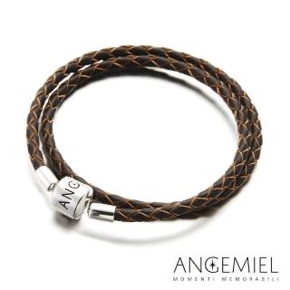 【Angemiel安婕米】義大利珠飾 雙圈皮革手環(深褐)