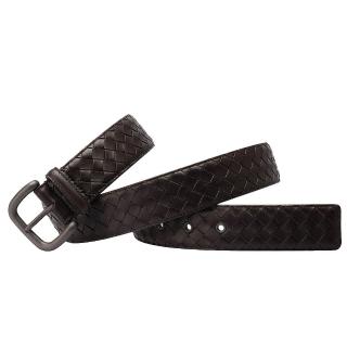 【BOTTEGA VENETA】經典編織小牛皮寬版腰帶/皮帶(咖啡173784-V4650-2040)