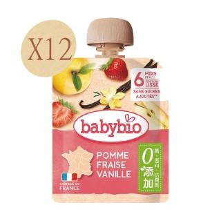 【法國BABYBIO】有機蘋果草莓果纖果泥(90gx12)
