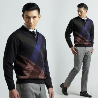 【Christian】時尚大斜格開襟釦長袖毛衣_深藍(VW330-58)