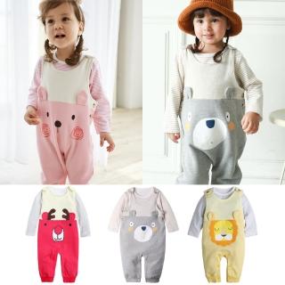 【baby童衣】簡約條紋上衣+內刷毛小熊造型吊帶褲 2件套 50819(共3色)