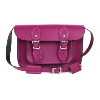 【The Leather Satchel Co.】11吋 英國手工牛皮劍橋包 手提包 肩背包(紅莓紫)