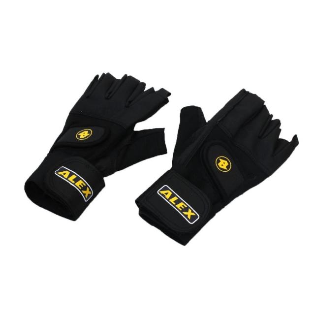 【ALEmomo購物台網站X】皮革手套-健身 重量訓練 半指手套 台灣製造(黑)