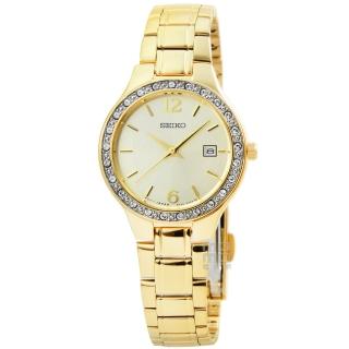 【SEIKO】精工施華洛世奇晶鑽時尚錶-金(SUR782P1)