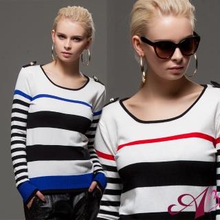 【A3】韓版完美條紋百搭款針織上衣(藍色 / 紅色)