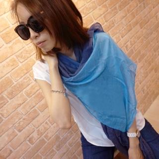【Lus.G】渲染漸層色麻紗圍巾(藍/藍黑/藍灰/橙)