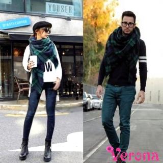 【Verona】秋冬男女時尚經典款格紋流蘇圍巾大披肩