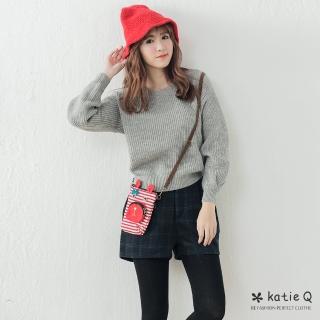 【*Katie Q】圓領低肩針織毛衣-F(灰/綠/杏)