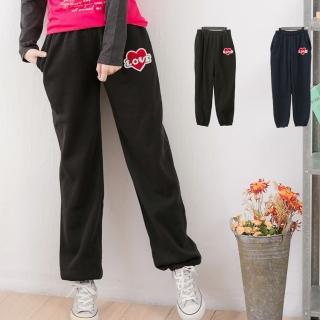【衣心衣意中大尺碼】愛心貼標口袋束口休閒棉褲(黑色-藍色B8016)