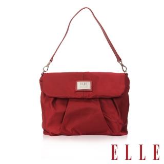 【ELLE】法式優雅時尚風貌百褶側包淑媛 搭配質感頭層皮手提/肩背包(酒紅EL83463B-20)