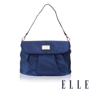 【ELLE】法式優雅時尚風貌百褶側包淑媛 搭配質感頭層皮手提/肩背包(寶藍EL83463B-08)
