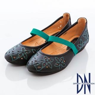 【DN】甜心魅力 MIT甜美繡花繫帶平底鞋(黑)