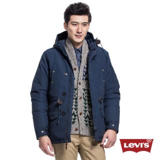 【Levis】男款率性硬挺版連帽防風羽絨外套-藏青